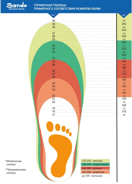 Таблица размеров обуви в см по полу и возрасту | Таблица перевода размеров  обуви